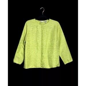 Vntg 90s Laura Ashley Silk Linen Green Jacquard Button down Long Sleeve Top PS